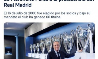 带领皇马获66冠！皇马官方：今日是弗洛伦蒂诺担任球队主席25周年