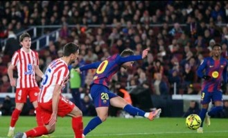 西甲第19轮巴萨主场3-1逆转马竞 奥尔莫进球