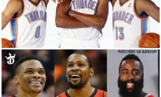 雷霆三少跨时空重聚于休城 杜兰特再次联手亚当斯