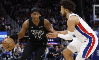 小波特缺阵杜伦21+10 篮网惨败活塞53分